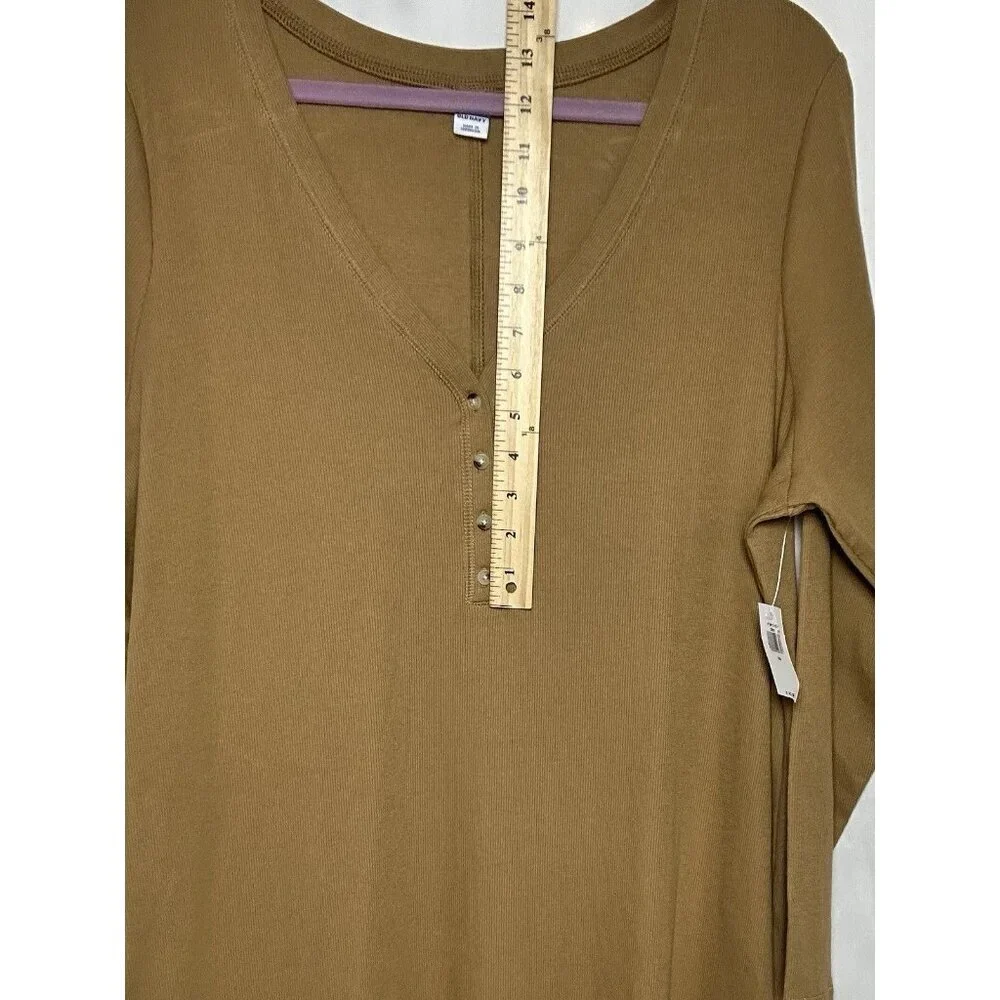 Old Navy Ribbed Knit Midi 3X Dress V Neck Long Sleeve Front Button w/Side Slits - Picture 8 of 11